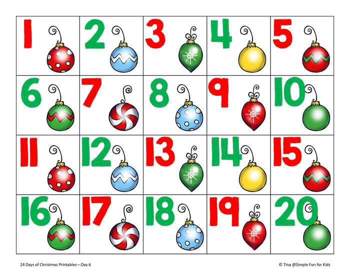 christmas countdown day 6 christmas ornament number cards 1 20 simple fun for kids