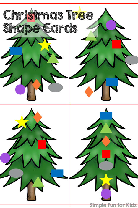 24 Days of Christmas Printables - Day 17: Play with shapes, follow instructions, and decorate with these Christmas Tree Shape Cards! Perfect for toddlers and preschoolers.