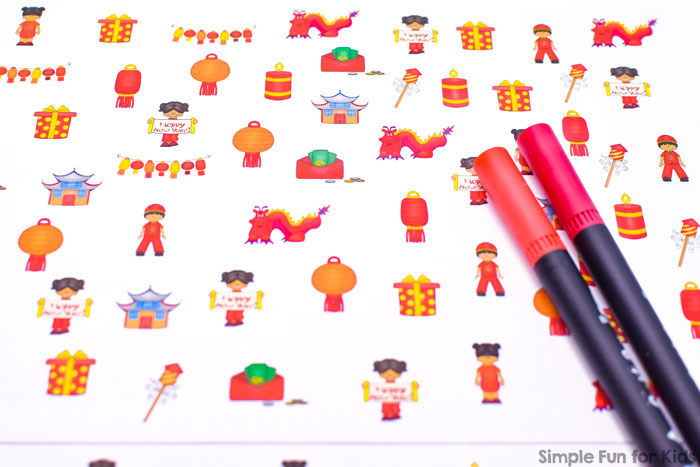 Check out this cute Chinese New Year I Spy Game printable! Great for practicing counting up to 10, 1:1 correspondence, visual discrimination, number recognition, and more! Your preschooler or kindergartner will love it.
