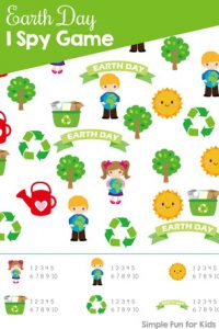 Earth Day is on April 22! Practice counting in a playful manner with this printable Earth Day I Spy Game that's perfect for preschoolers and kindergarteners.