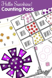 This Counting Printable Pack contains 10 different activities for learning and practicing counting at different skill levels for toddlers and preschoolers with play dough mats, games, clip cards, puzzles, and more. Includes numbers, dice, and tally mark versions.