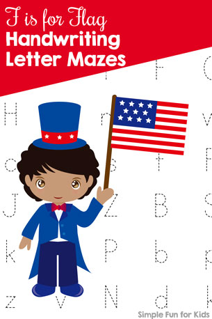 F is for Flag Handwriting Letter Mazes