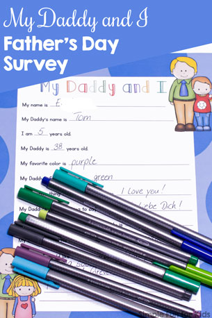 This printable My Daddy and I Father's Day Survey is so cute! Simple questions to ask your preschooler or kindergartener about his or her relationship with daddy make for a great keepsake to look back on in years to come.