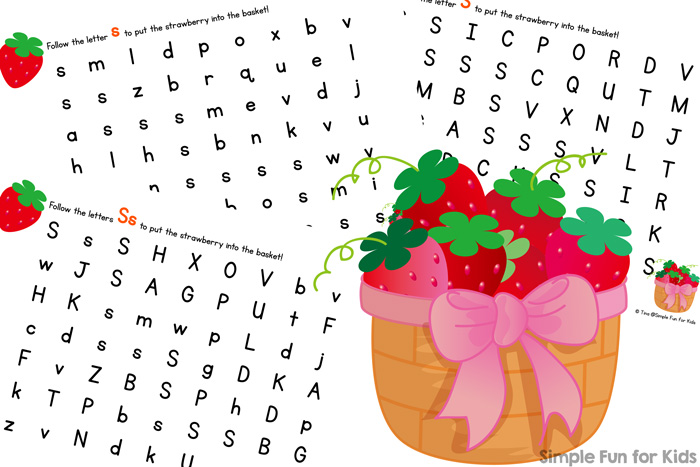 Help preschoolers learn their letters with letter mazes! Try this S is for Strawberry Letter Maze, or click through for mazes for all letters, numbers, and the alphabet!