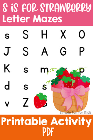 S is for Strawberry Letter Maze Printable