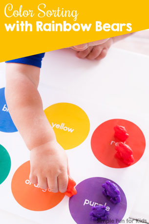 My toddler's first totschool activity was color sorting with rainbow bears - and he's in love with it! Super simple, but a fun and educational introduction to colors.
