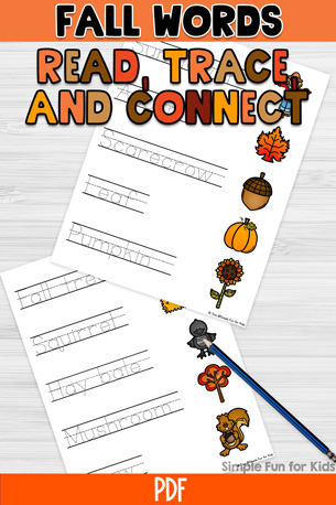 Fall Words Read, Trace, and Connect