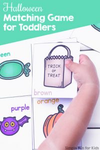 Work on colors, vocabulary, and basic math skills like matching and one-to-one correspondence with this fun, simple printable Halloween Matching Game for toddlers!