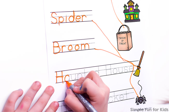 Perfect seasonal printable for kindergarteners working on reading and writing simple words: Check out these Halloween Words Read, Trace, and Connect Worksheets!