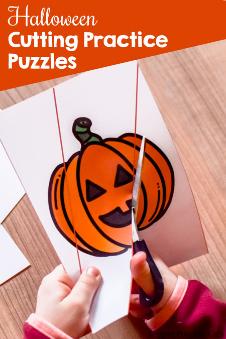 Preschoolers and kindergarteners can practice cutting AND use the pieces constructively! Great for different skill levels, as there are three different levels of difficulty for each of these Halloween Cutting Practice Puzzles.