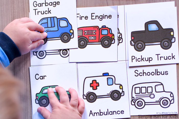 My toddler loves cars! He FLIPPED when he saw this printable Transportation Matching Game! Quick and simple and perfect for little hands: vocabulary practice, visual discrimination, fine motor practice, and more!
