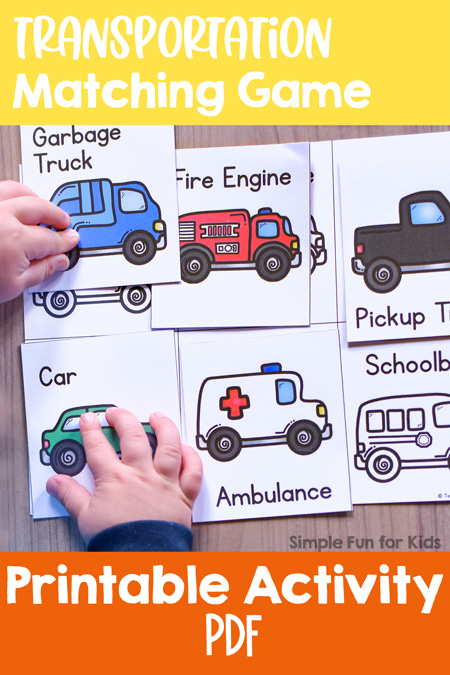 My toddler loves cars! He FLIPPED when he saw this printable Transportation Matching Game! Quick and simple and perfect for little hands: vocabulary practice, visual discrimination, fine motor practice, and more!