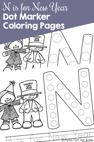 N is for New Year Dot Marker Coloring Pages
