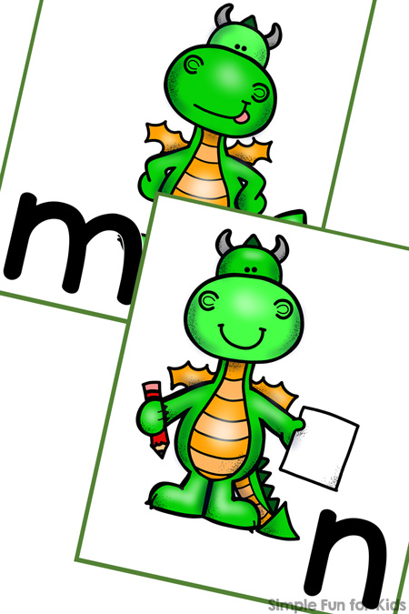 Learn letters with this cute printable matching game that's perfect for toddlers and preschoolers: Friendly Dragon Lower Case Letter Matching Game! The pdf file is editable, so you can easily use your own letter combinations, numbers or other learning objectives.
