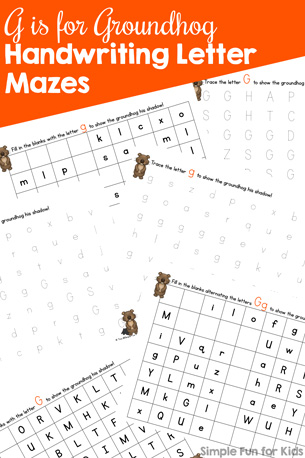 G is for Groundhog Handwriting Letter Mazes