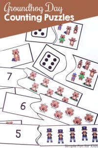 Learn to count with numbers and die faces with these cute printable Groundhog Day Counting Puzzles! Great for preschoolers who are learning to count to 10.