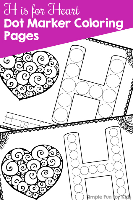 Learn about the letter H with these cute printable H is for Heart Dot Marker Coloring Pages! Coloring, dotting, tracing, reading - whatever your toddlers, preschoolers, and kindergarteners are ready for! 