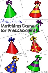 Who doesn't love fun party hats? Play this cute simple printable Party Hats Matching Game with your preschooler!