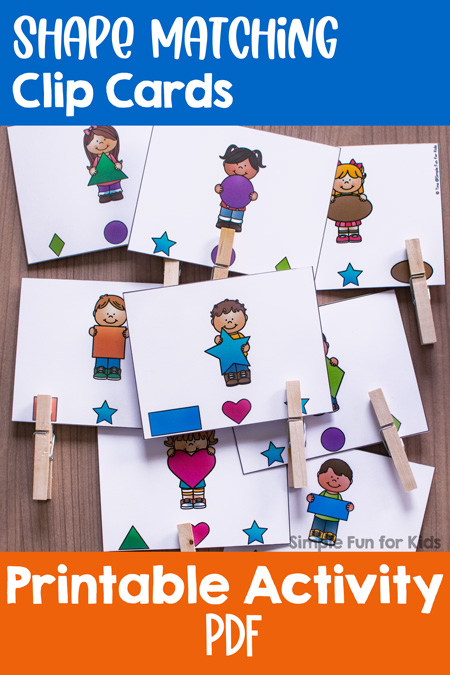 Is your toddler or preschooler learning his or her shapes? Get some practice AND some fine motor practice in with these cute printable Shape Matching Clip Cards! Includes triangle, square, star, circle, rectangle, oval, heart, and diamond.