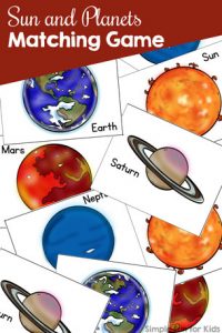 Are your kids fascinated by outer space? Print out this Sun and Planets Matching Game for your toddlers or preschoolers!
