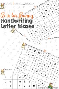 Practice handwriting the letter b with these cute B is for Bunny Handwriting Letter Mazes! Perfect for preschoolers and kindergarteners who are just learning to write.