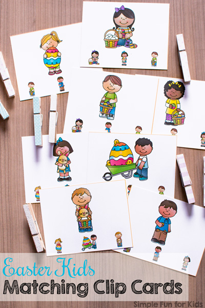 Is your toddler getting tired of my printable matching games? Here's the next step up: Easter Kids Matching Clip Cards! Great fine motor practice for toddlers and preschoolers.