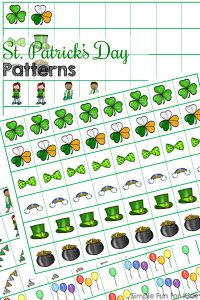 Practice AB, AABB, and ABC patterns and create your own with these cute printable St. Patrick's Day Patterns! Simply cut and paste, great for preschoolers and kindergarteners. (Day 6 of the 7 Days of St. Patrick's Day Printables for Kids series.)