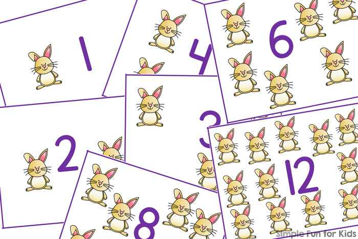 Practice counting and 1:1 correspondence with these cute printable Easter Bunny Counting Cards! My toddler loves them, but they're also great for preschoolers and kindergarteners - anyone who's just learning to count.