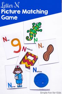 Learn about the letter N with this cute printable Letter N Picture Matching Game! Perfect for toddlers and preschoolers who are learning their letters.