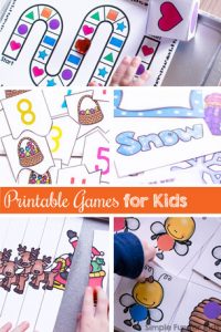 Want to add some fun to many different learning objectives? Try these printable games for kids! Includes games for toddlers, preschoolers, and kindergarteners covering colors, shapes, numbers, sight words, and more!