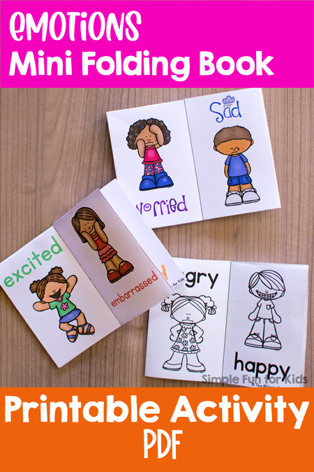 Learn about a range of different emotions with this cute printable Emotions Mini Folding Book! Four different versions in color and black and white, perfect for preschoolers and kindergarteners.