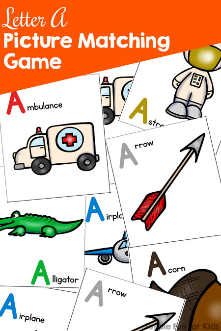Literacy printables for kids: Find out more about letter A with this cute printable Letter A Matching Game for toddlers and preschoolers!