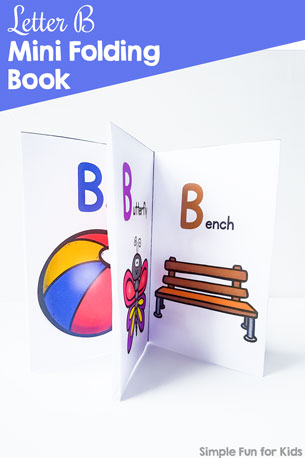 Learn about the letter b with this cute, colorful, printable Letter B Mini Folding Book! (Includes a black and white version, too.) This tiny book is made from one sheet of paper with minimal cutting and perfect for little hands of toddlers and preschoolers.
