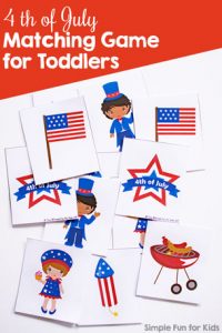 This cute printable 4th of July Matching Game is perfect for little toddler and preschooler hands and attention spans. Play different levels of matching and memory games on all patriotic holidays.