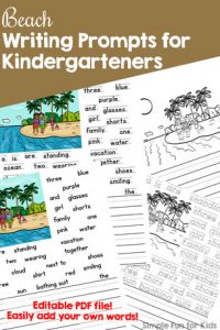Get ready for summer and/or stop the summer slide with these cute, printable, (mostly) no prep Beach Writing Prompts for Kindergarteners! Four versions in both color and black and white plus fully editable versions where you can easily enter your own words!