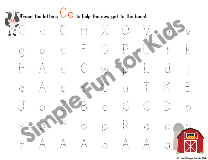 Learn and practice writing the letter C with these cute printable C is for Cow Handwriting Letter Mazes! Includes tracing and fill in the blank versions in upper, lower, and mixed case for preschoolers and kindergarteners.