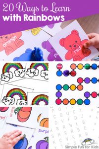 Rainbows are a super fun theme for learning with young kids! Check out these 20 Ways to Learn with Rainbows, perfect for working on literacy and math with toddlers, preschoolers, and kindergarteners.