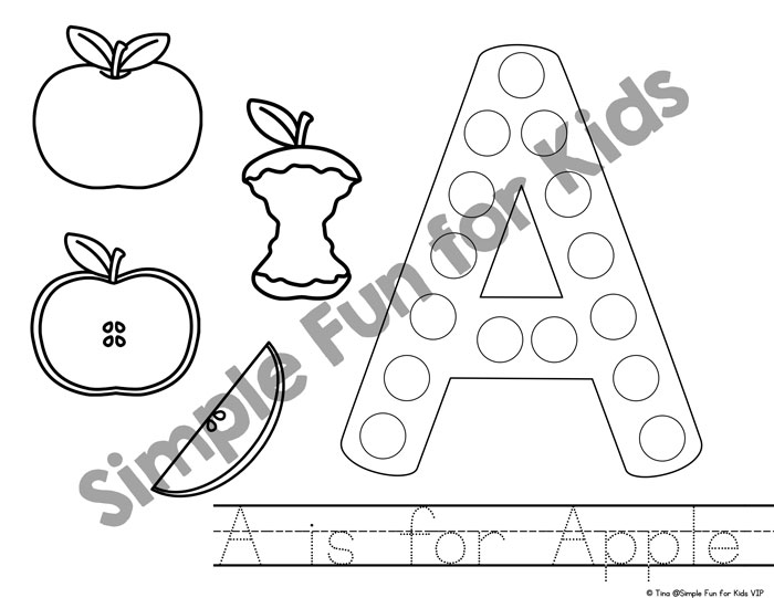 Study the letter A with this cute set of printable A is for Apple Dot Marker Coloring Pages. No prep, perfect for toddlers, preschoolers, and kindergarteners who are learning their alphabet.