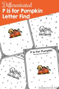 Learn and review the letter P with these Differentiated P is for Pumpkin Letter Find printables! Perfect no prep literacy practice for preschoolers and kindergarteners, and part of the 7 Days of Pumpkin Printables series.