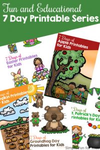 My readers love my fun and educational 7 day printable series! They each include learning activities for toddlers, preschoolers, and kindergarteners covering different math and literacy themes. Perfect for unit studies, or pick and choose what works for you.