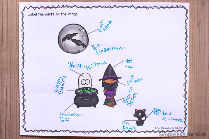 Practice seasonal vocabulary and fine motor skills with these cute Halloween Labeling Worksheets! Differentiated with 3 versions: copying, handwriting, and cut and paste for preschoolers and kindergarteners. {Day 5 of the 7 Days of Halloween Printables series.}