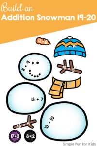 Check out a portion of my Build an Addition Snowman printable for free before you buy: Build an Addition Snowman 19-20, perfect for math centers or homeschool for elementary students in kindergarten and first grade!