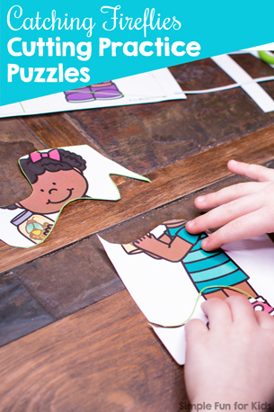 Catching Fireflies Cutting Practice Puzzles Printable