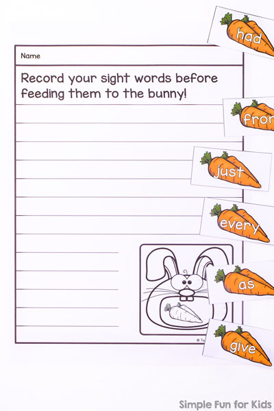 Practice all Dolch sight words or any other learning objective with this cute, editable Feed the Bunny Sight Word Game! Print out the sight words you need or edit the file to include letters, numbers, words, mathematical equations, or whatever else you're working on.