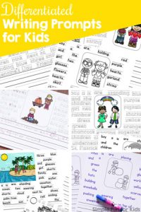 Getting started with writing prompts? These printable differentiated writing prompts for kids offer several levels of support for beginning writers in kindergarten and first grade, including editable versions.