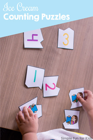 Practice counting up to 10 with these cute printable Ice Cream Counting Puzzles for toddlers and preschoolers. The VIP version includes three different font choices and colored and black and white versions of each.
