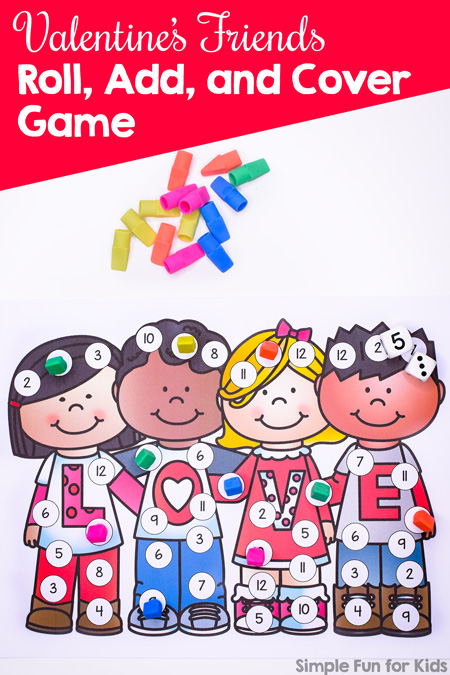 Practice your addition facts with this super cute Valentine's Friends Add, Roll, and Cover Game! No prep required, great for a quick game with kindergarteners and first graders.