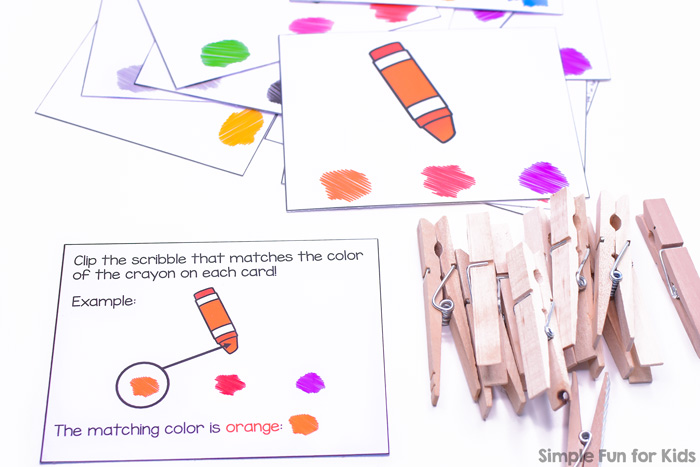 Help your toddler or preschooler learn his or her colors with these cute printable Crayon Color Matching Clip Cards! Great for color recognition and fine motor skills.