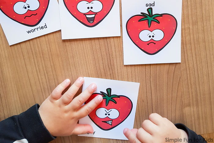 Explore emotions in a playful way with this cute printable Strawberry Emotions Matching Game! Great as a conversation starter for toddlers and preschoolers.