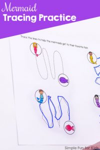 Great fine motor practice: Mermaid Tracing Practice for preschoolers and kindergarteners. No prep, just use a pen or even fingers to trace the lines.